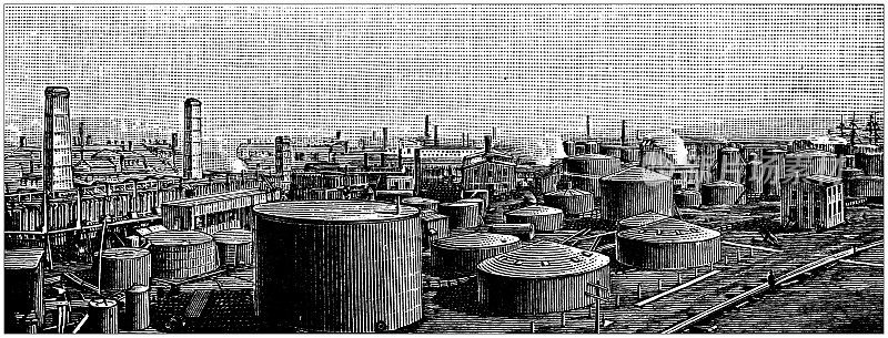 美国，新泽西地标和公司的古董插图:Bayonne, Tide Water Oil Company